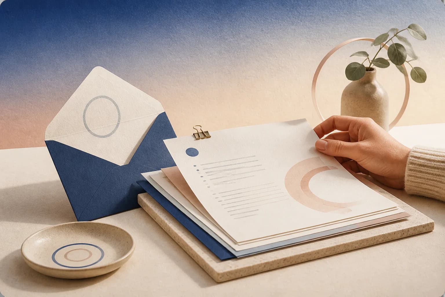 An open envelope and a neatly organized stack of appeal papers.